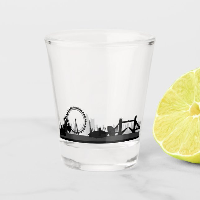 London England famous cities skyline Shot Glass (Front)