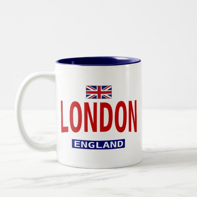 London England flag and phrase Two-Tone Coffee Mug (Left)