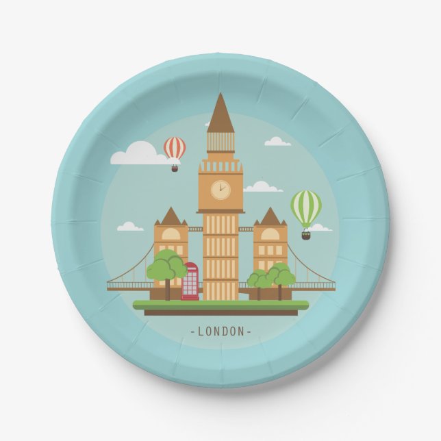 London England Landmarks Paper Plates (Front)