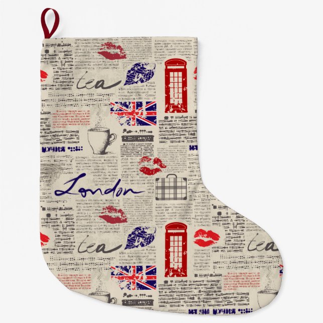 London, England Large Christmas Stocking (Front)