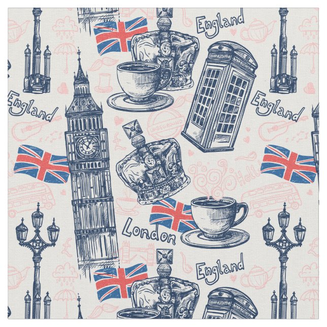 London England Pattern Fabric (Close Up)