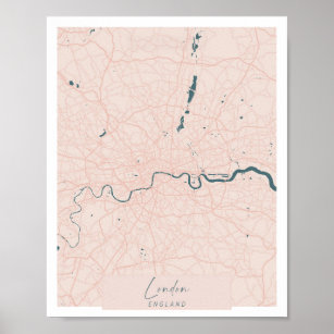 London England Pink and Blue Cute Script Street Ma Poster