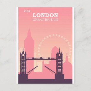London England Pink Vintage Travel Postcard