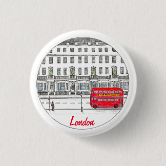 London England Red Bus Travel Illustration 1 Inch Round Button