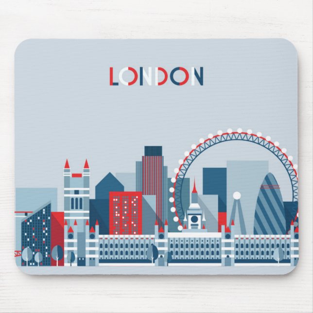 London, England | Red, White and Blue Skyline Mouse Pad (Front)