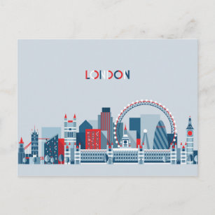 London, England   Red, White and Blue Skyline Postcard