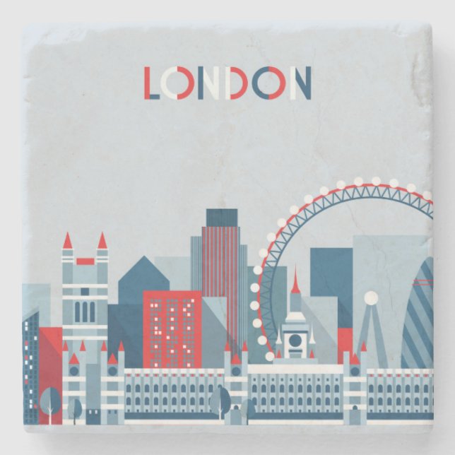 London, England | Red, White and Blue Skyline Stone Coaster (Front)