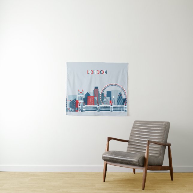 London, England | Red, White and Blue Skyline Tapestry (In Situ (Horizontal))