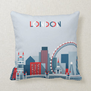 London, England   Red, White and Blue Skyline Throw Pillow
