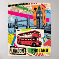 London England Retro Pop Art Vintage Bus Travel