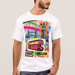 London England Retro Pop Art Vintage Bus Travel T-Shirt