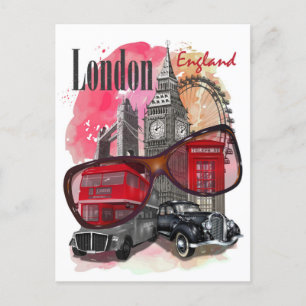 London England Retro Travel Art Vintage welcome Postcard