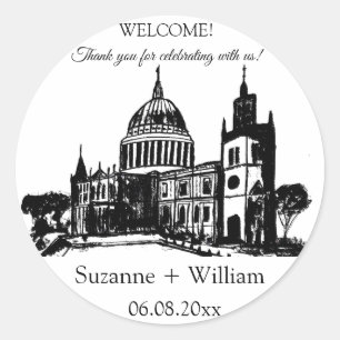 London England skyline Black White Favours Wedding Classic Round Sticker