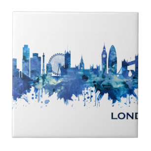 London England Skyline Blue Tile