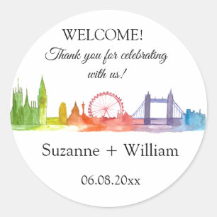 London England skyline Colourful Favours Weddings Classic Round Sticker