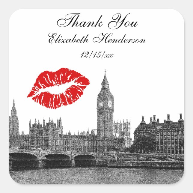 London England Skyline Kiss #1 BW Favour Tag (Front)