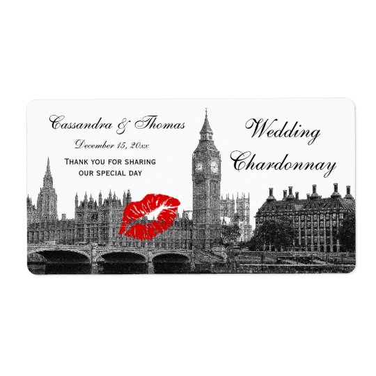 London England Skyline Kiss #1 BW H Wine Label Shipping Label