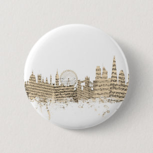 London England Skyline Sheet Music Cityscape 2 Inch Round Button
