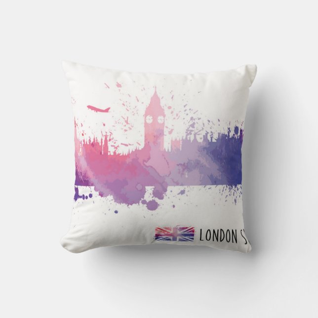 London England Skyline Splash Throw Pillow (Front)