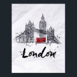 London, England | Splashy Artwork Poster<br><div class="desc">London skyscrapers,  Tower Bridge and Big Ben drawing in vintage style with drops and splashes on crumpled paper. | © and ® Bigstock® - All Rights Reserved.</div>