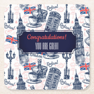London, England Square Paper Coaster