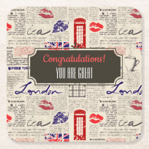 London, England Square Paper Coaster