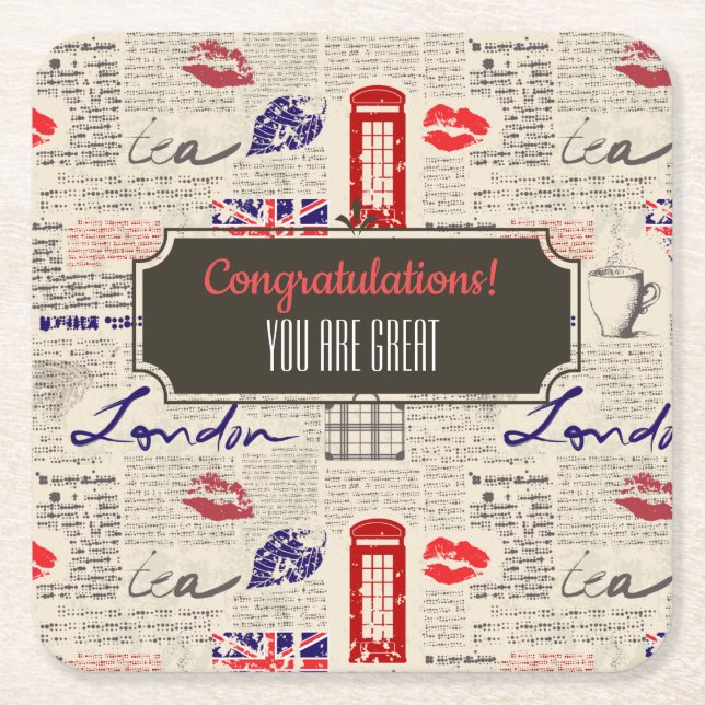 London, England Square Paper Coaster (Front)