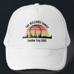 London England Sunset Custom Family Trip Trucker Hat<br><div class="desc">Personalized London vacation hat with a silhouette of the city attractions in front of a cool sunset including the bridge,  the London Eye (Millenium Wheel),  and the Big Ben clock. Cool United Kingdom trip keepsake souvenir.</div>