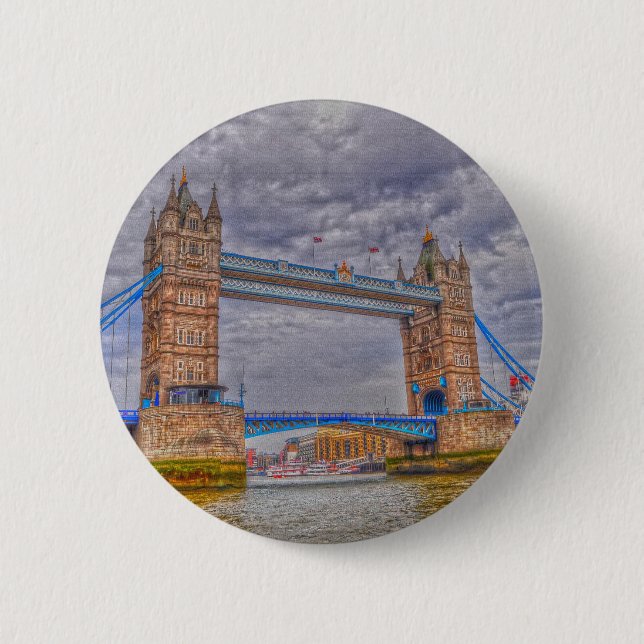 London, England Tower Bridge & Thames River 2 Inch Round Button (Front)