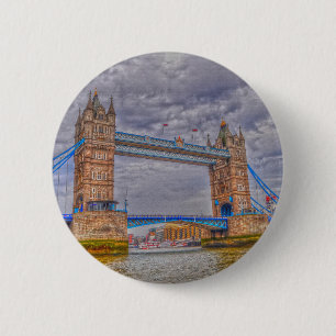 London, England Tower Bridge & Thames River 2 Inch Round Button