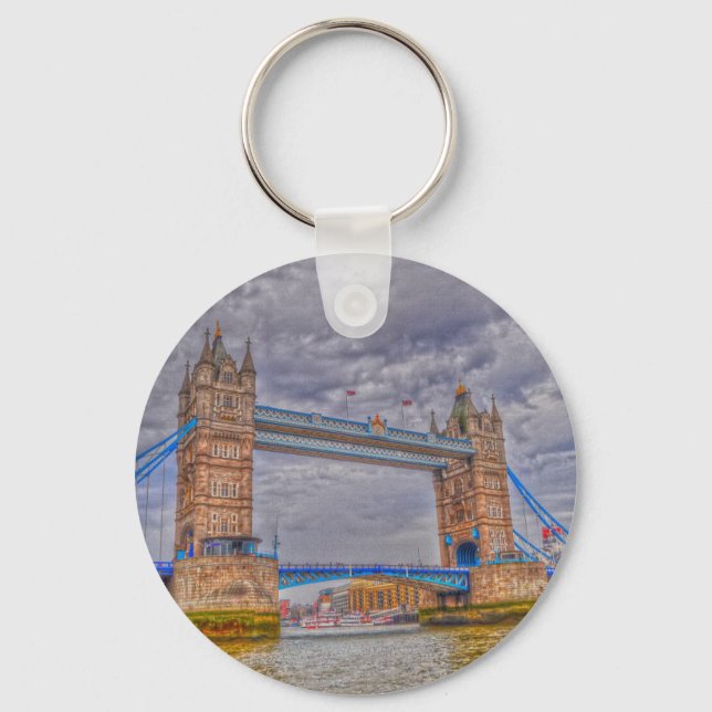London, England Tower Bridge & Thames River Keychain (Front)
