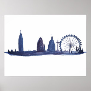 London England Travel Destination Skyline Vintage  Poster