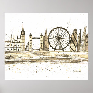 London England Travel Destination Skyline Vintage Poster