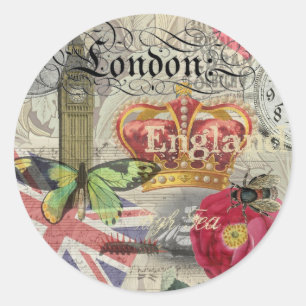 London England Travel Vintage Europe Art Classic Round Sticker