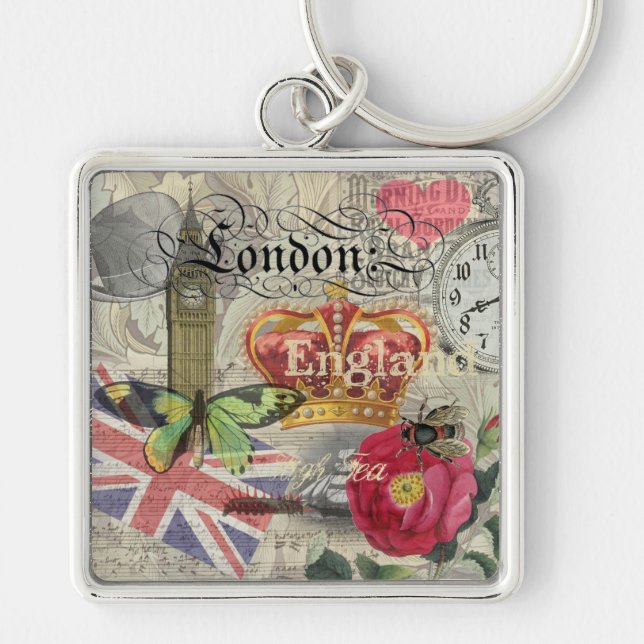 London England Travel Vintage Europe Art Keychain (Front)