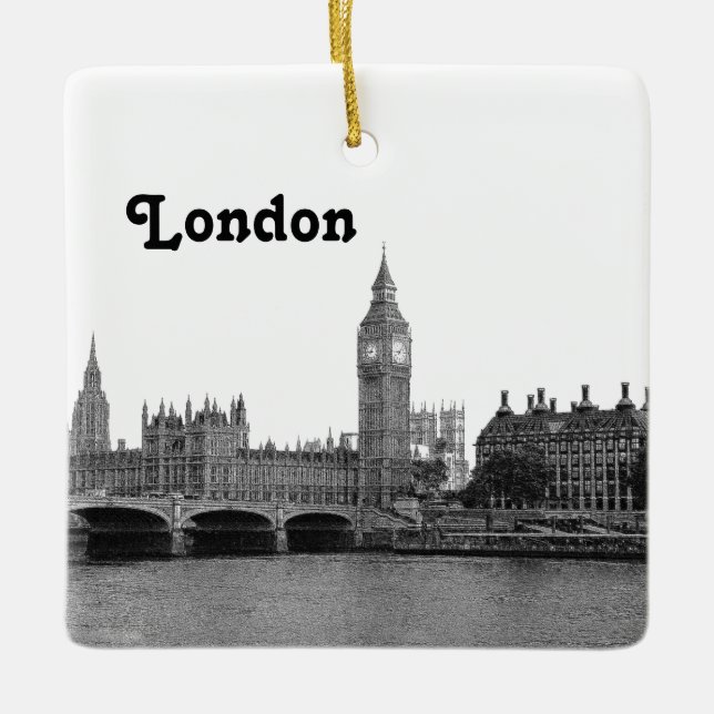 London England UK Skyline Etched Ceramic Ornament (Front)
