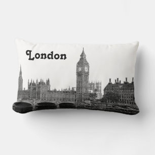 London England UK Skyline Etched Lumbar Pillow