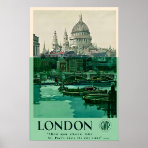 London England UK St Pauls Cathedral Vintage Poster
