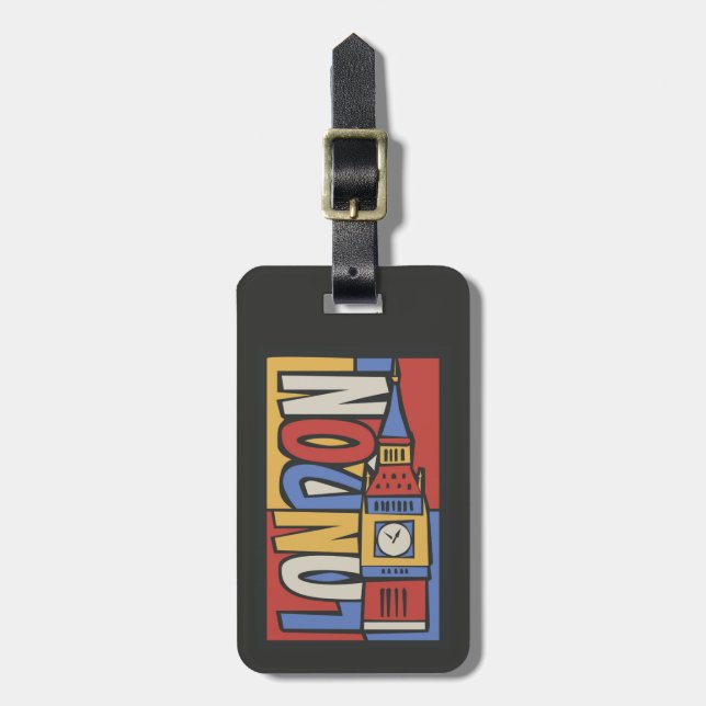 London, England | Vibrant Handrawn Design Luggage Tag (Front Vertical)