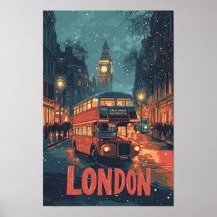London England Vintage Illustration Travel Poster