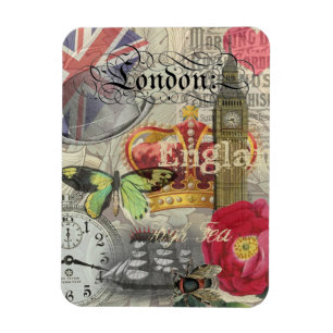 London England Vintage Travel Collage Magnet