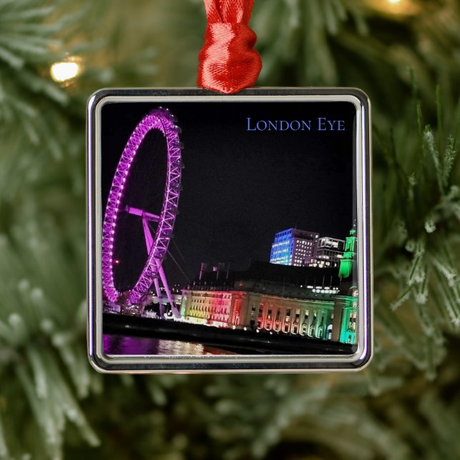 London Eye at Night Metal Ornament (Tree)