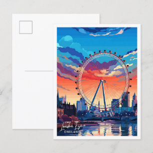 London Eye England Travel Vintage illustration Postcard
