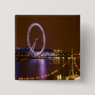 London Eye, River Thames and lights from 2 Inch Square Button
