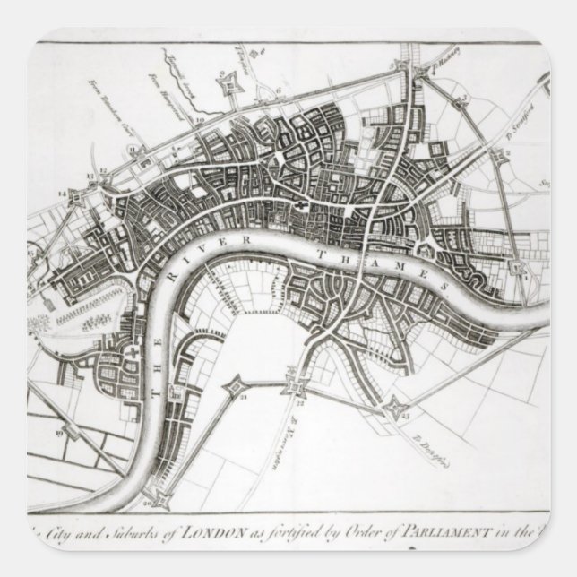 London Fortifications in 1642 and 1643, 1738 Square Sticker (Front)