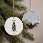 London Gherkin Tower Retro Christmas Tree Photo  Ceramic Ornament<br><div class="desc">Whimsical Christmas tree ornament featuring London's iconic Gherkin building dressed up as a retro Christmas tree illustration. Turn it over and add your favourite photo from your London trip as a special momento! Original art and design by Annie Montgomery Design.</div>