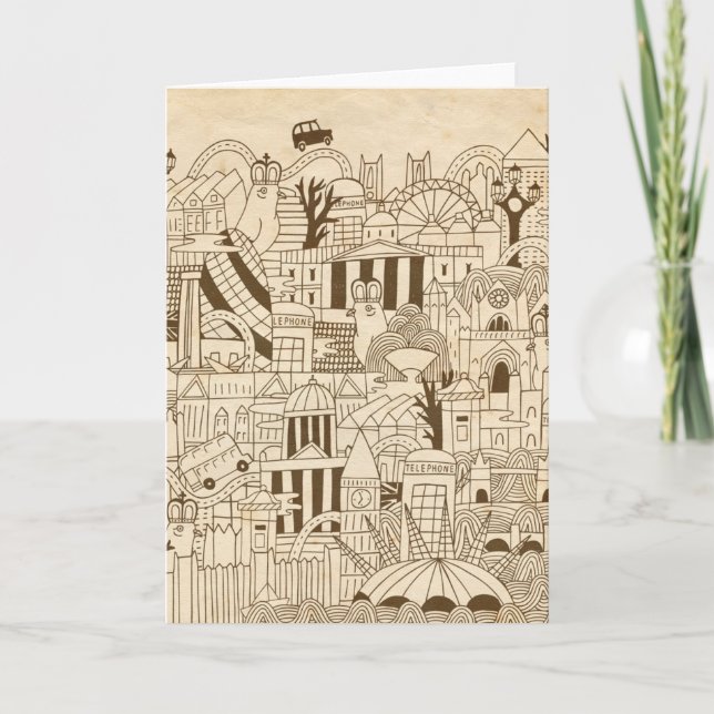 London Hand Drawn on Old Paper Card (Front)