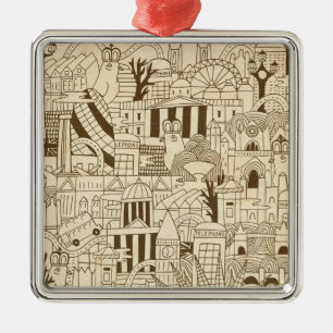 London Hand Drawn on Old Paper Metal Ornament