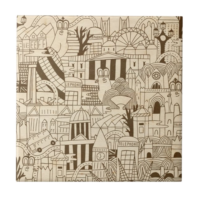London Hand Drawn on Old Paper Tile (Front)