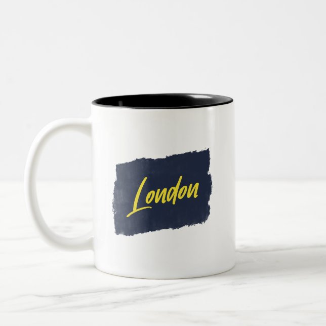 London Handwritten Yellow Typography  Coffee Mug (Left)